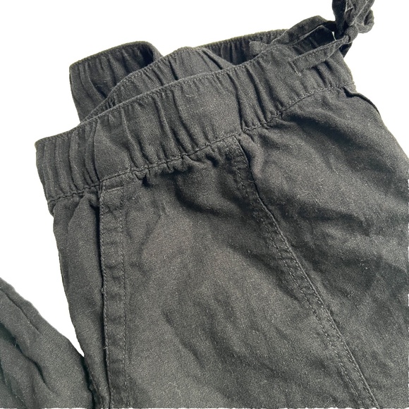 Gap Black Wide-Leg Pants Linen Blend Pull On Lagenlook Beach Pockets Size L - Picture 3 of 10